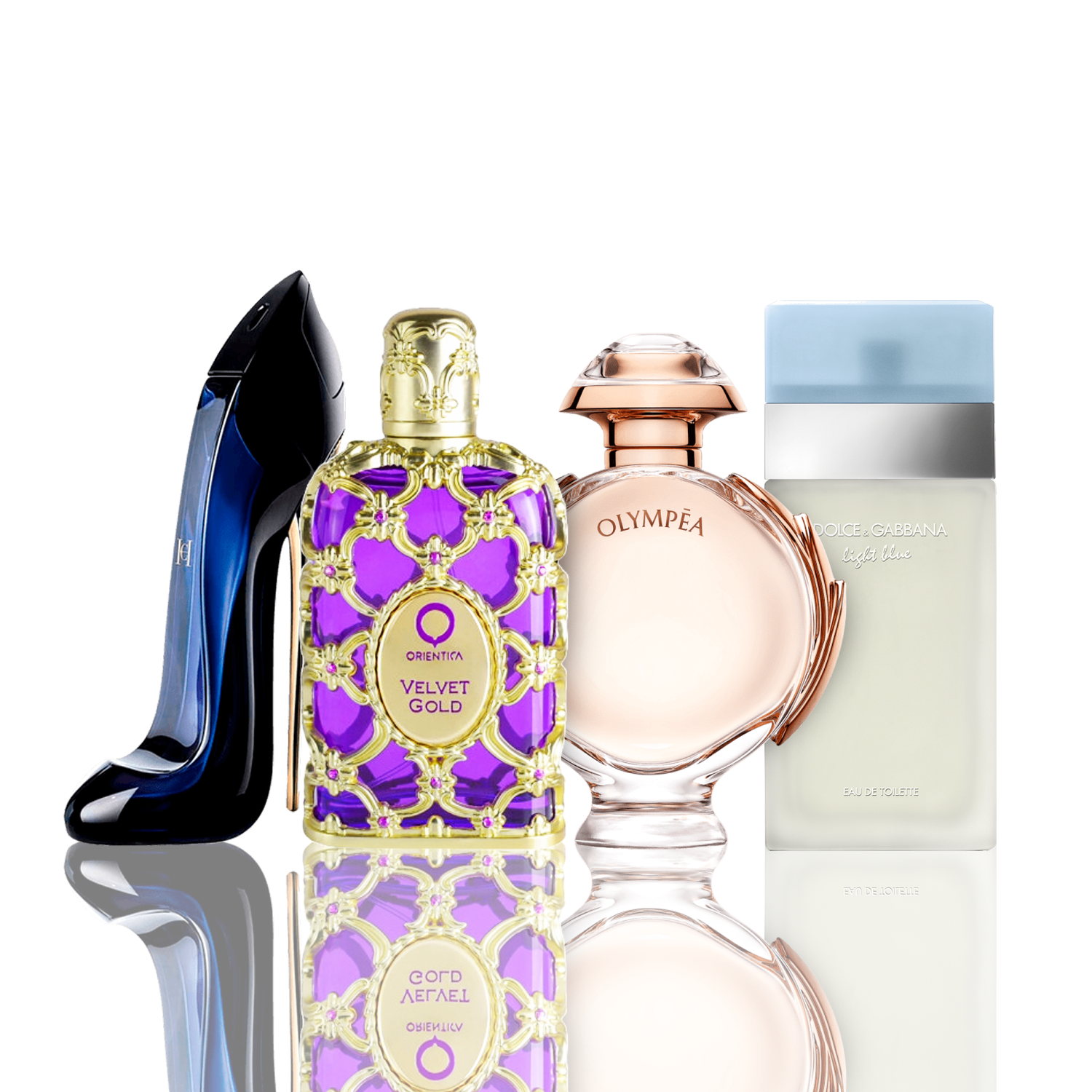 Set 4 Profumi - Light Blue + Orientica Velvet Gold + Good Girl + Olympea 100ML Light Blue 100ML