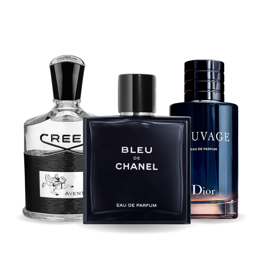 Set 3 Profumi Creed AVENTUS, BLEU DE CHANEL e Dior SAUVAGE 100ml.