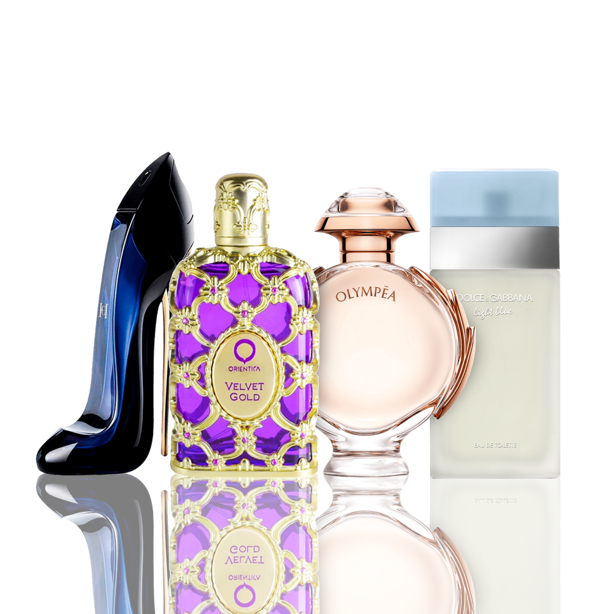 Set 4 Profumi - Light Blue + Orientica Velvet Gold + Good Girl + Olympea 100ML Light Blue 100ML